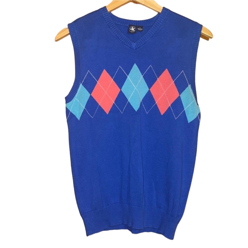 •J.KHAKIS•LITTLE BOYS SIZE LARGE BLUE COLORFUL DIAMOND PRINT SWEATER VEST